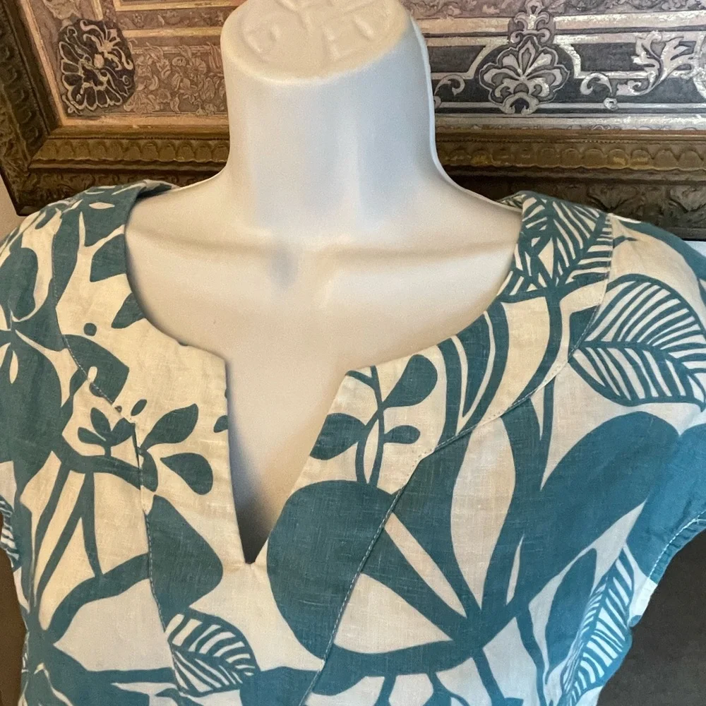 BODEN Women's 100% Linen A-line dress with pockets Blue white Size 4 Vee Neck - Picture 4 of 14